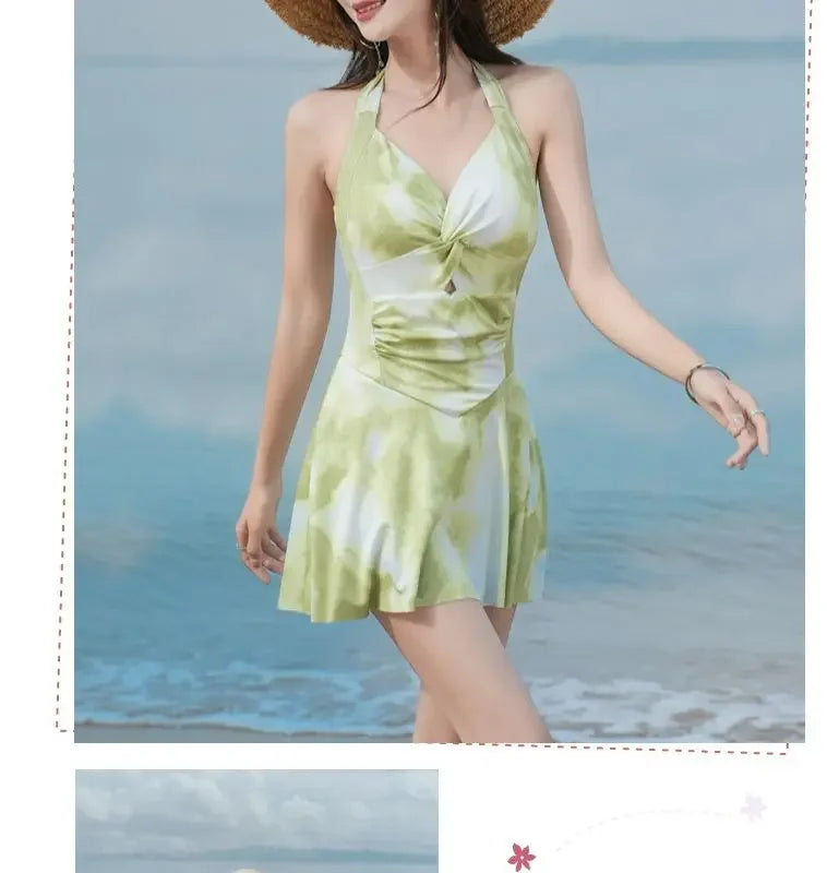 New Swimsuit Women One-piece Boxer-angle Conservative Slim Belly Covering Sexy Pure Desire Hot Spring Plus Size Swimsuit Women