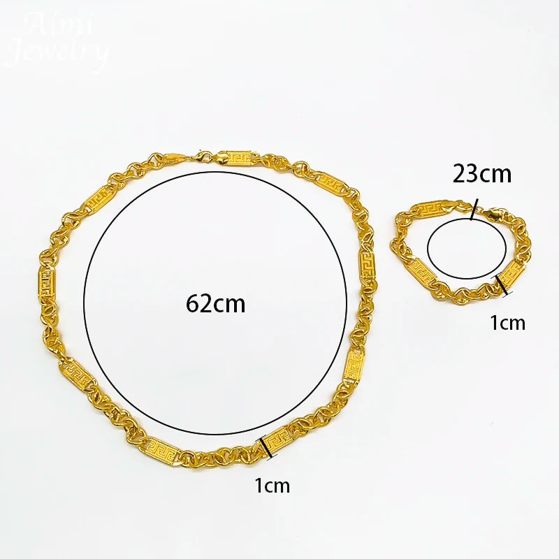 Hip Hop Trendy African Jewelry Sets for Men Women Chunky Necklace Bracelet Gold Plated Fashion Jewellery for Party Daily Gifts