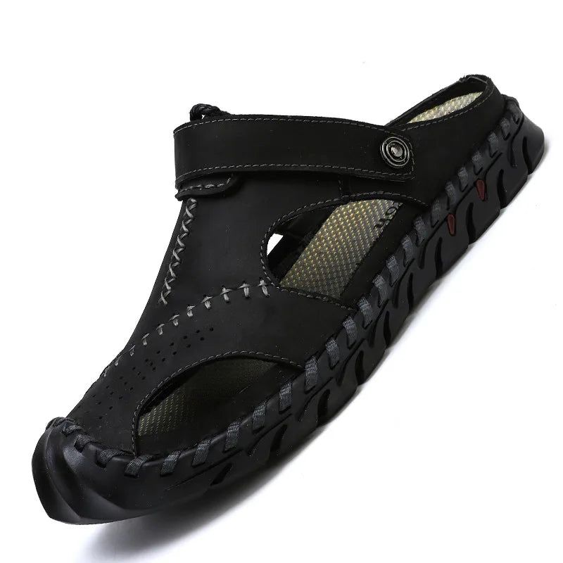 2023 Sandals Summer Men Leather  Classic Men Shoes Slippers Soft Sandals Men Roman Comfortable Outdoor Walking Footwear