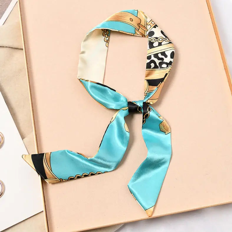 Skinny Silk Scarf Hair Strip Silk Ribbon Small Neck Scarves Bag Handle Ribbon Scarf Kerchief Ladies Ribbon Hair Band Small Scarf