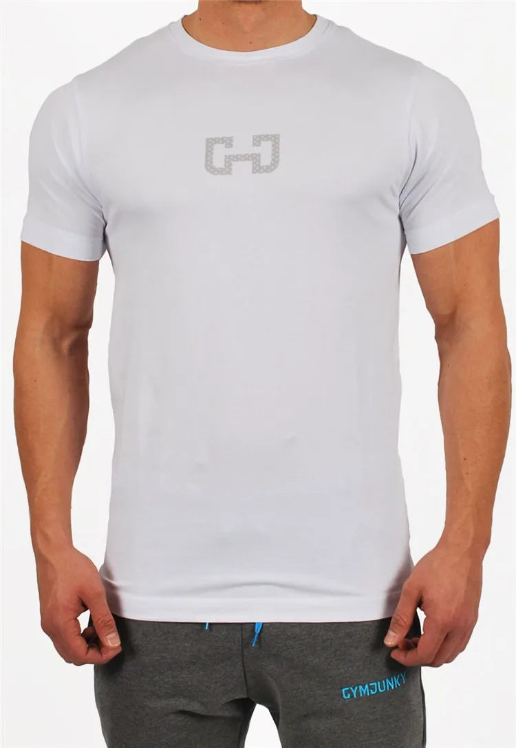 Men's Fashion T Shirt Men Tops Summer Fitness Bodybuilding Clothes Muscle Male Shirts Cotton Slim Fit Tees