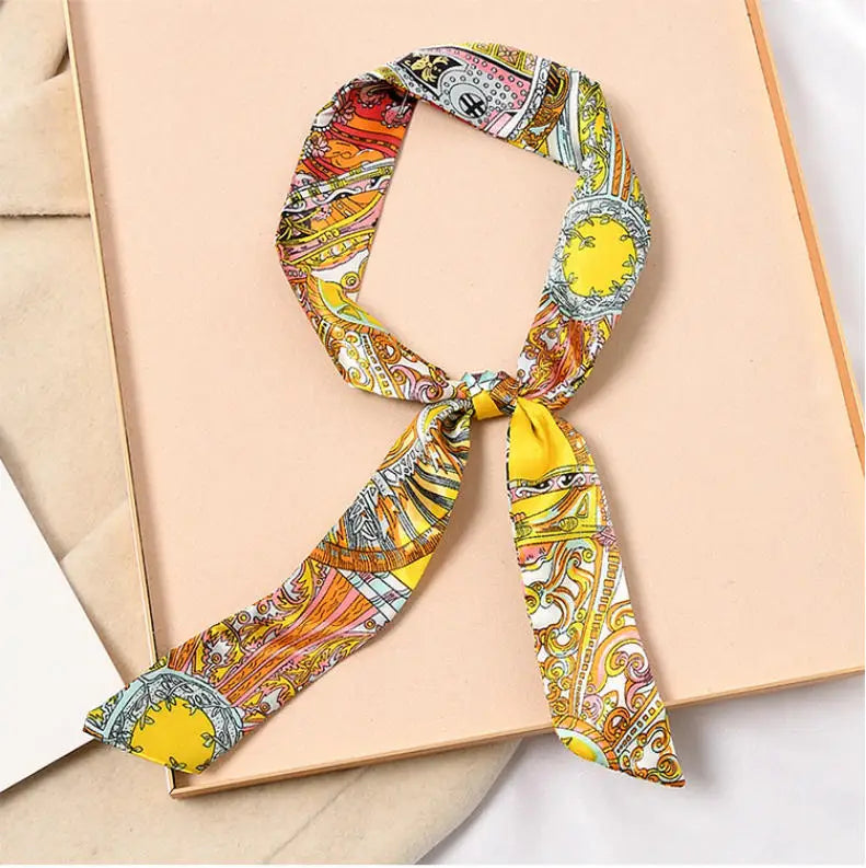 Skinny Silk Scarf Hair Strip Silk Ribbon Small Neck Scarves Bag Handle Ribbon Scarf Kerchief Ladies Ribbon Hair Band Small Scarf