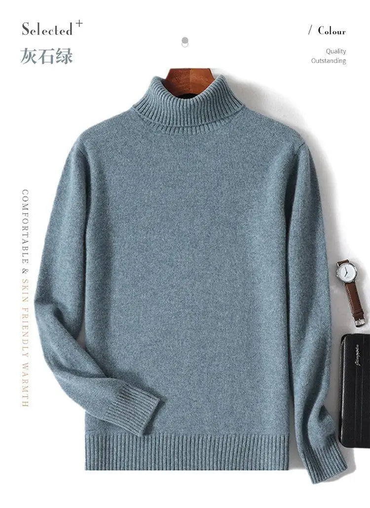 High-neck Men's 100% Pure Cashmere Sweater Autumn Winter Thick and Loose Knitted High-end Base Layer Men's All-cashmere Sweater