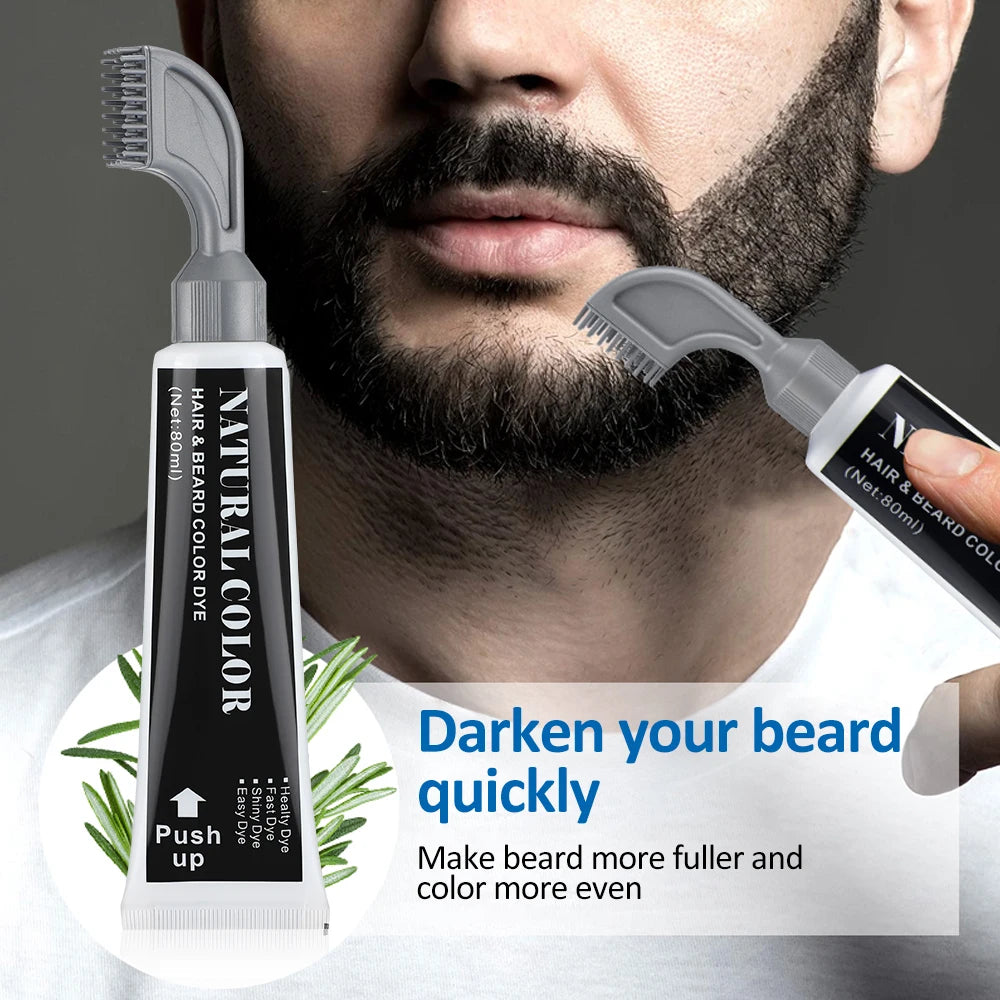 1Sets 3 Minutes Black Beard Dye Cream With Comb 80ml Rosemary Natural Black Beard Dye Shampoo Pure Instant Hair Dye Cream