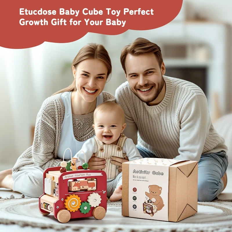 Montessori Wooden Children Toys Busy Toys Educational Games Bus 5 in 1 Busy Box Toys Montessori Baby Toys 0 12 months Gifts Kids