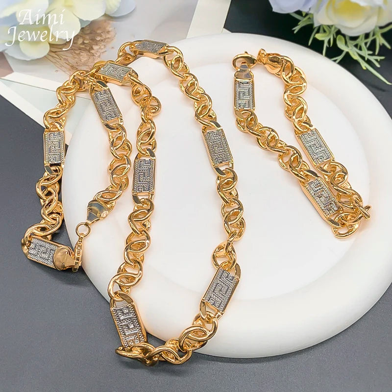 Hip Hop Trendy African Jewelry Sets for Men Women Chunky Necklace Bracelet Gold Plated Fashion Jewellery for Party Daily Gifts