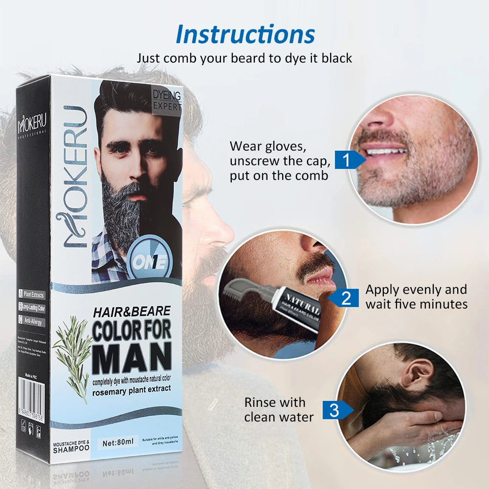 1Sets 3 Minutes Black Beard Dye Cream With Comb 80ml Rosemary Natural Black Beard Dye Shampoo Pure Instant Hair Dye Cream
