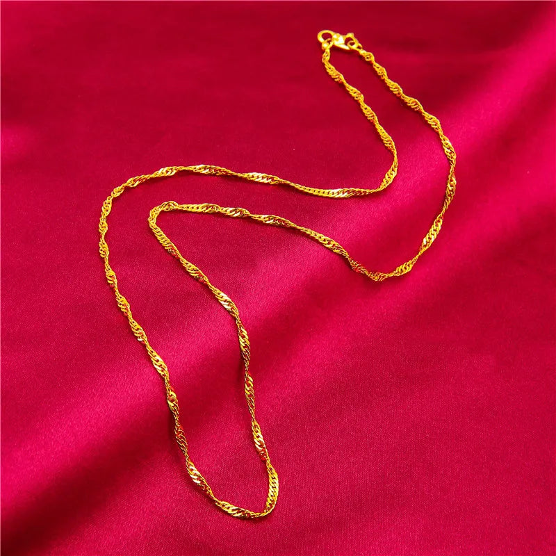 24K Gold S-Clasp Necklace | AU999 Pure Gold, iconic S-shaped clasp, shiny chain, elegant and versatile for daily wear