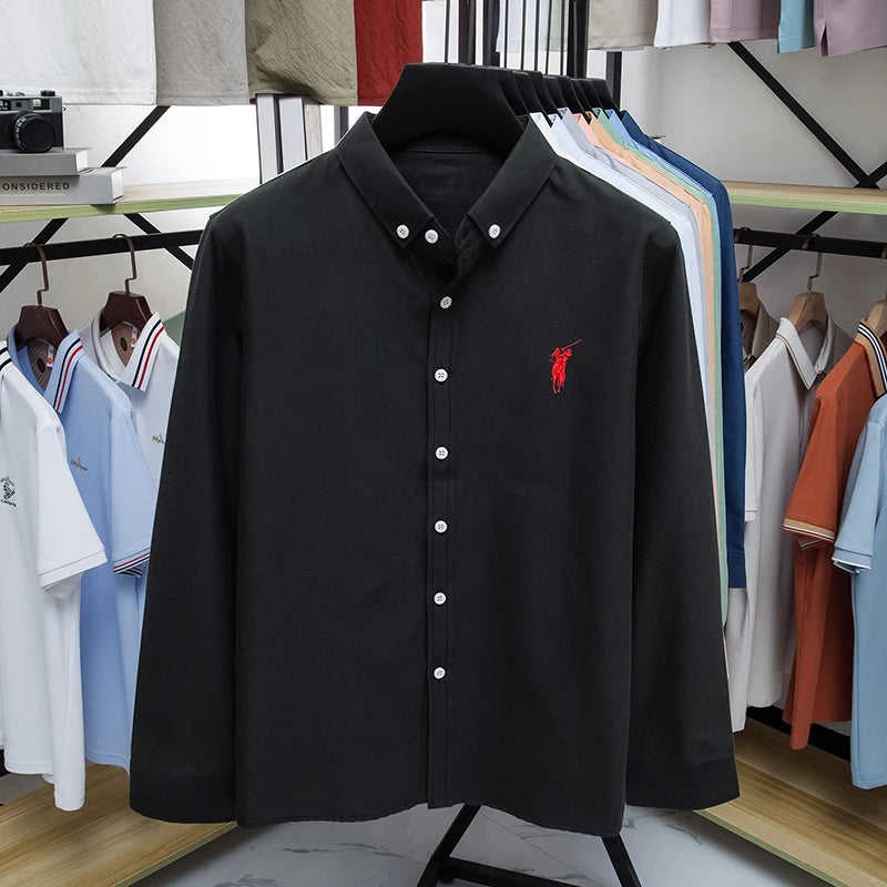 Luxury Goods High-end Embroidery 100% Pure Cotton Long Sleeved Shirt Men's New Shirt Men's Casual Loose Top Business Men
