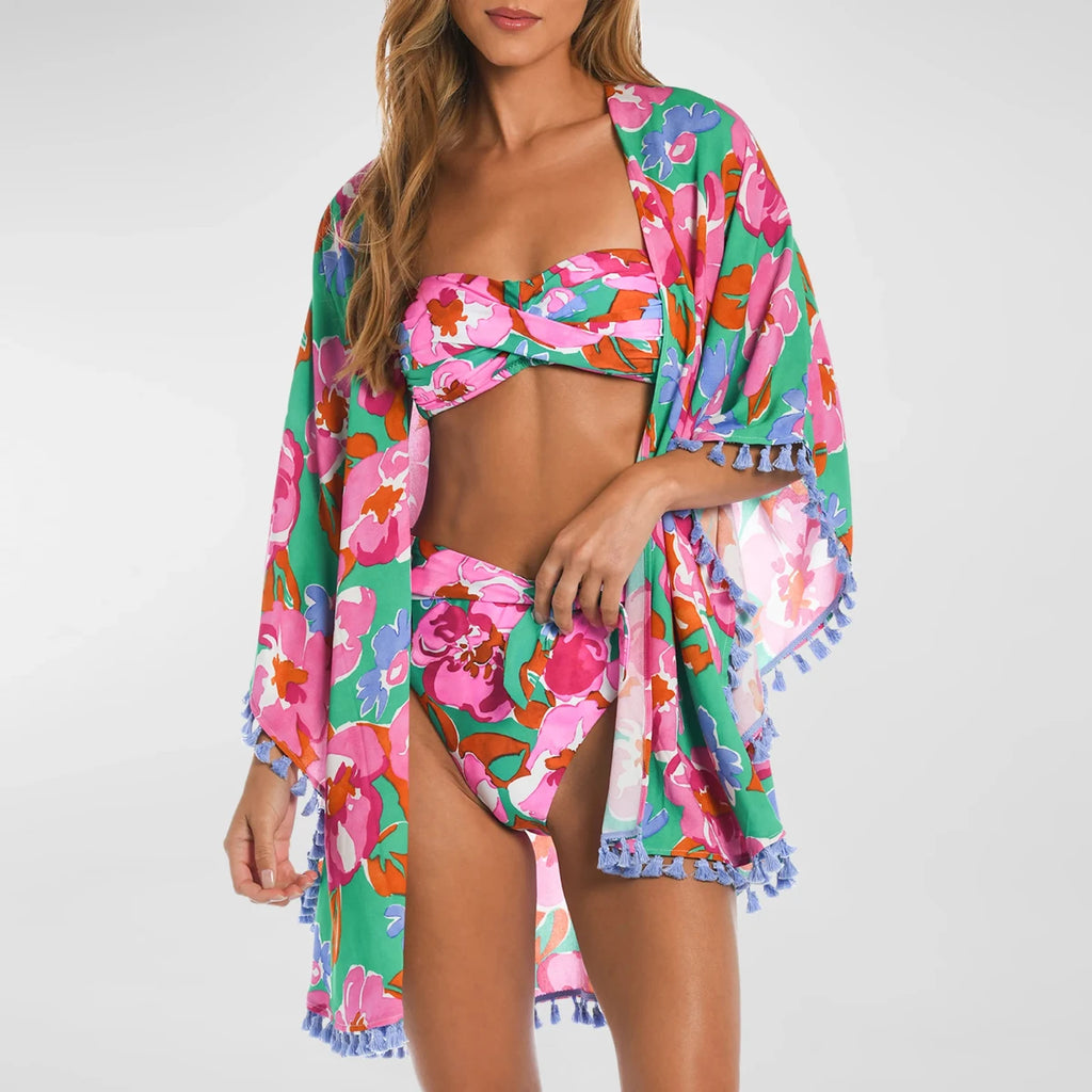 2023 Three Pieces Bikini Set Cover Up Swimwear Women Swimsuit Print Long Sleeve Push Up Bathing Suit Beachwear Swimming Biquini