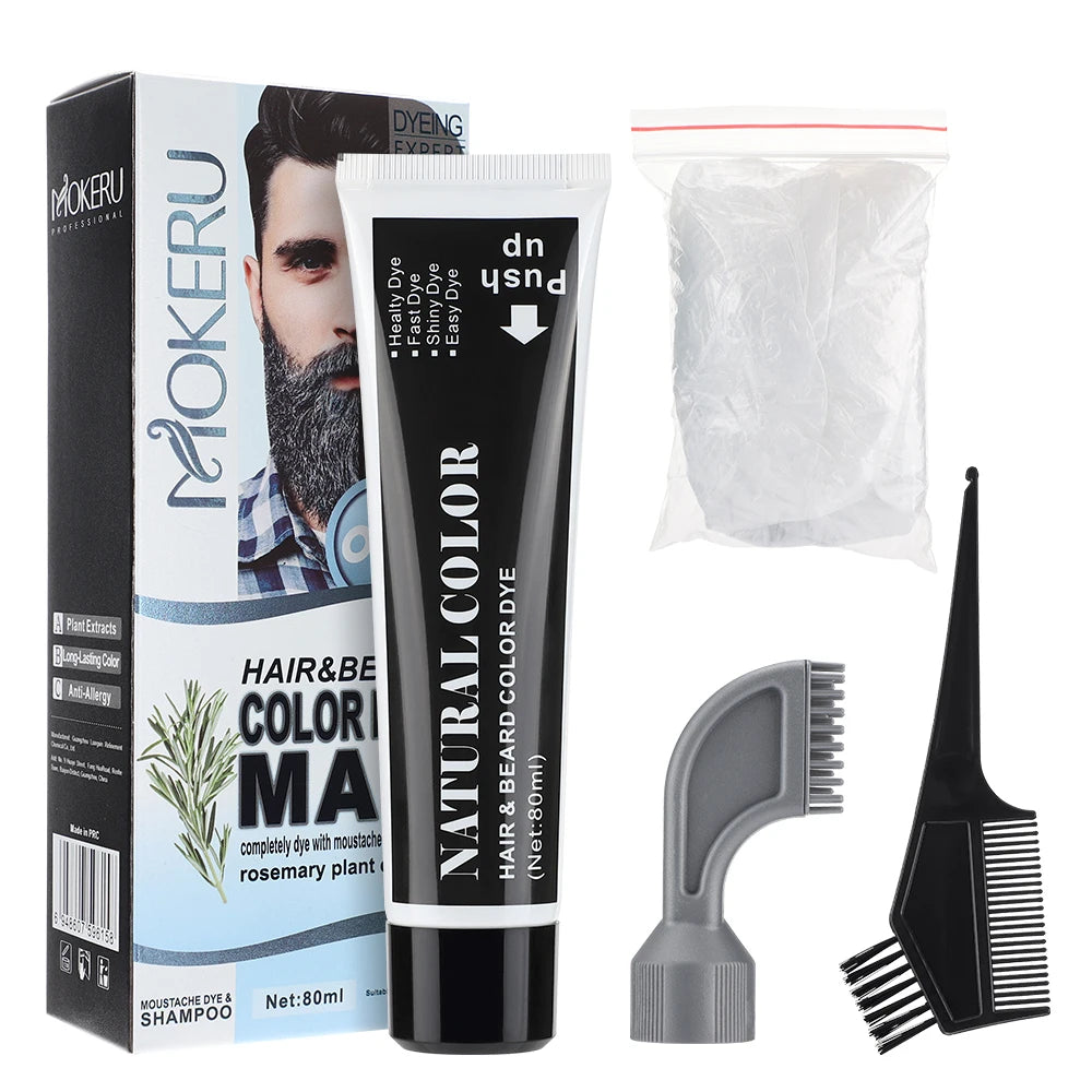 1Sets 3 Minutes Black Beard Dye Cream With Comb 80ml Rosemary Natural Black Beard Dye Shampoo Pure Instant Hair Dye Cream