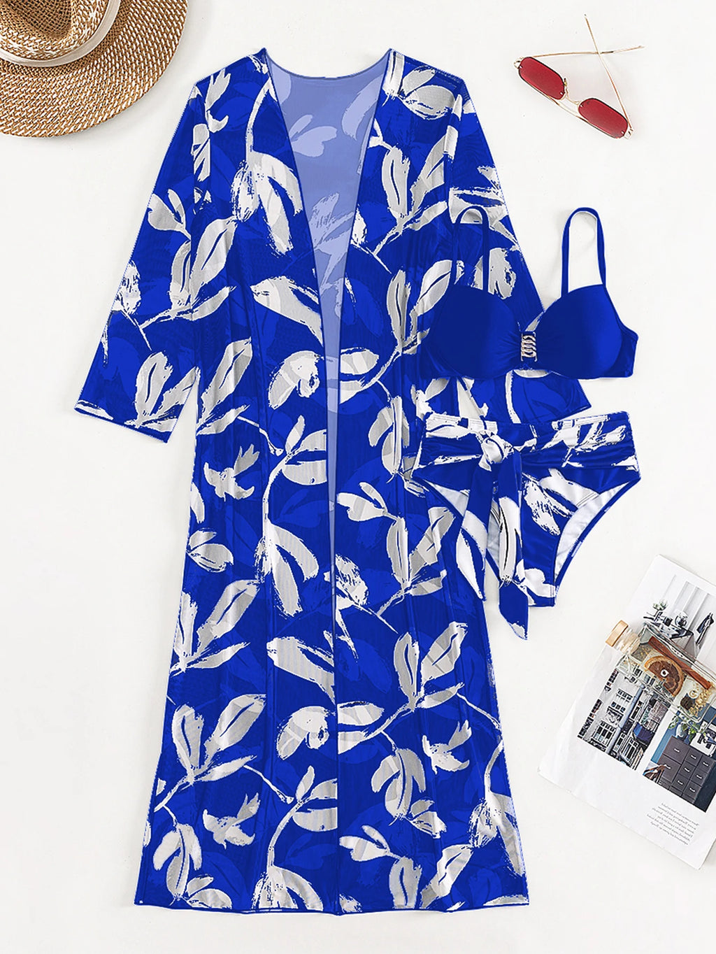 2023 Three Pieces Bikini Set Cover Up Swimwear Women Swimsuit Print Long Sleeve Push Up Bathing Suit Beachwear Swimming Biquini