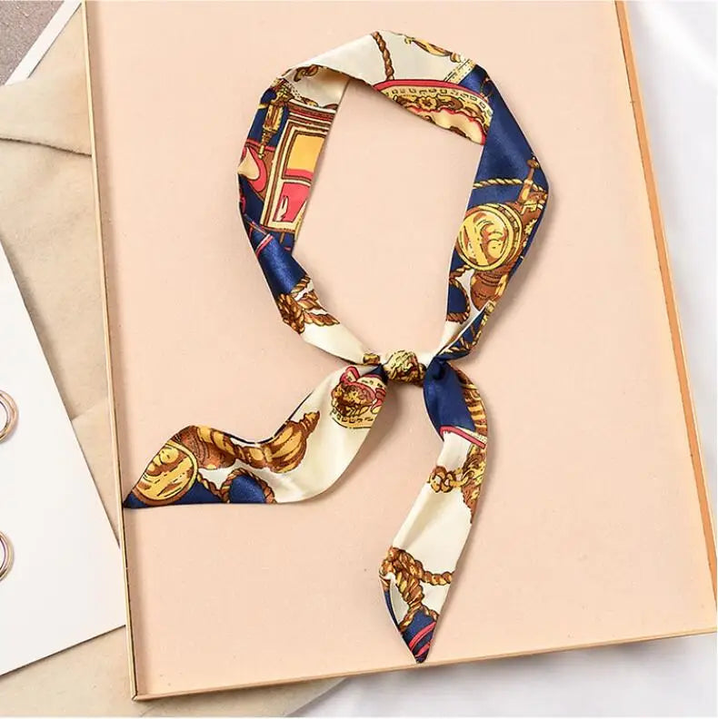 Skinny Silk Scarf Hair Strip Silk Ribbon Small Neck Scarves Bag Handle Ribbon Scarf Kerchief Ladies Ribbon Hair Band Small Scarf