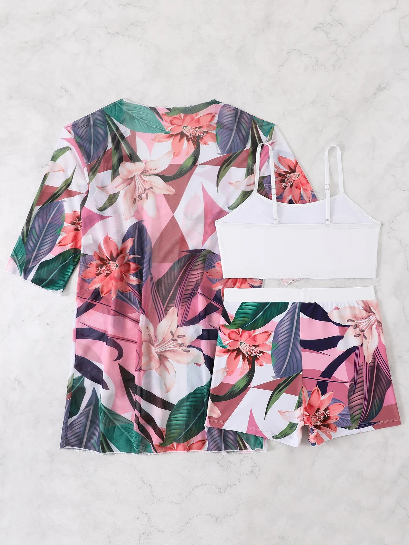 3 Pieces High Waist Bikinis 2026 Women Printed Swimwear Female Bandeau Swimsuit With Kimono Bathers Swimming Bathing Swim Suit