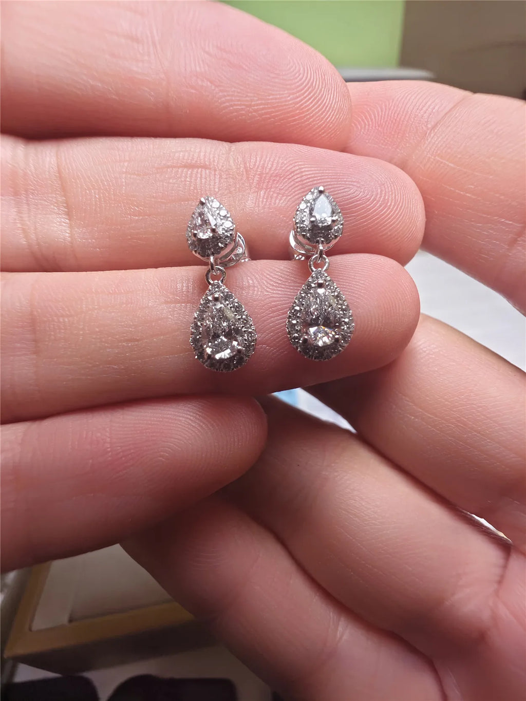 14K Gold Lab-Grown Diamond Two-Stone Drop Earrings, Pear-Cut 0.5CT Diamond Earrings, Fine Jewelry Customization Wholesale
