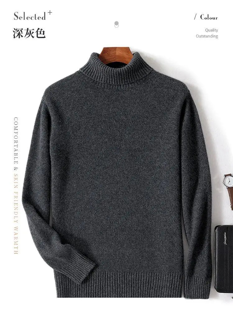 High-neck Men's 100% Pure Cashmere Sweater Autumn Winter Thick and Loose Knitted High-end Base Layer Men's All-cashmere Sweater