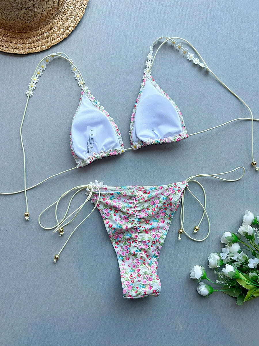Micro Bikini 2026 Women Swimsuit Push Up Swimwear Sexy Bikini Swimming Suit Lace Print Beachwear Brazilian Biquini Female Set