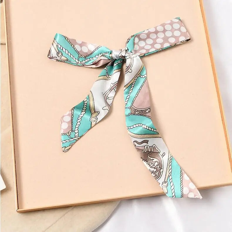 Skinny Silk Scarf Hair Strip Silk Ribbon Small Neck Scarves Bag Handle Ribbon Scarf Kerchief Ladies Ribbon Hair Band Small Scarf