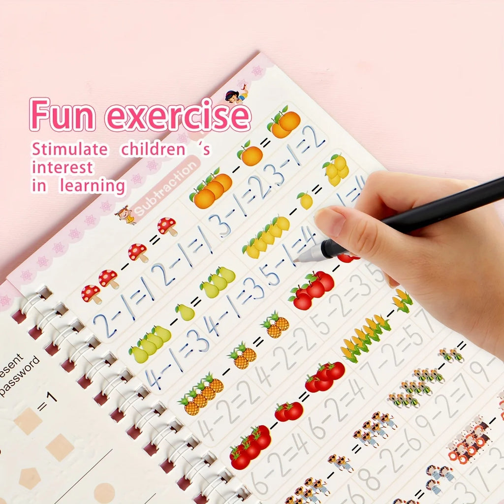 3D Groove Writing Pad Children's Magic Practice Copybooks Set with Pen Reusable Kids Workbooks for Handwriting  4-Pack