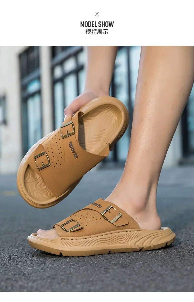 New Business Style Sandals For Men Handmade One Strap Slides Casual Outdoor Beach Walking Comfortable Non-Slip Footwear