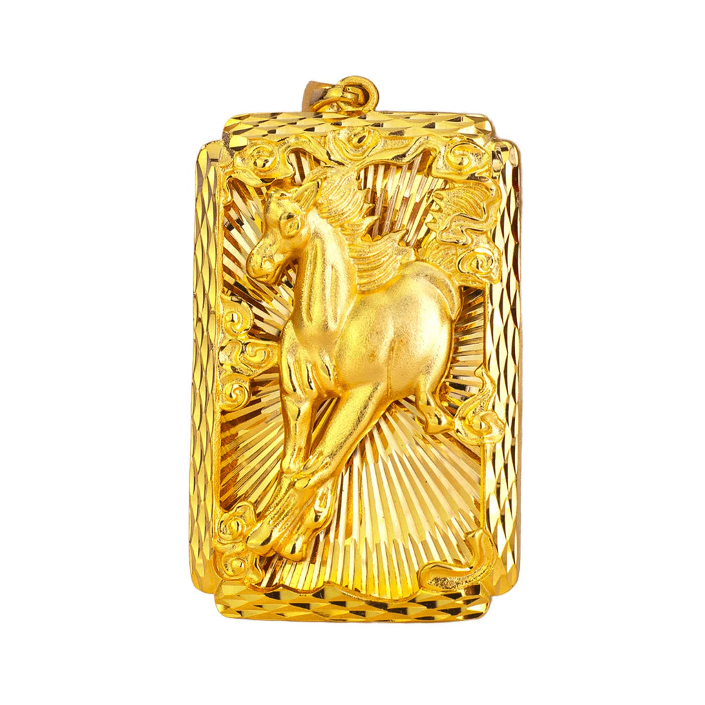 Luxury 24K 9999 Pure Gold real gold Men's Horse to Success Pendant Necklace
