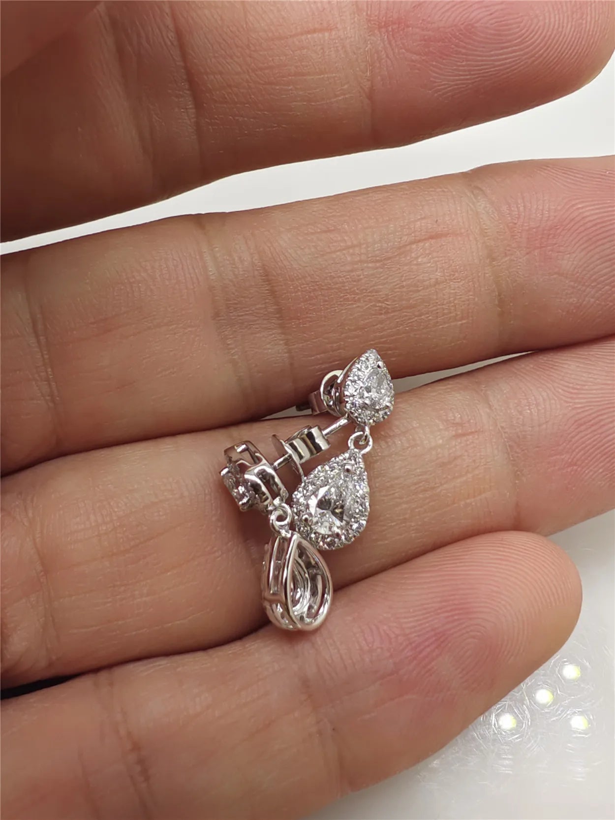 14K Gold Lab-Grown Diamond Two-Stone Drop Earrings, Pear-Cut 0.5CT Diamond Earrings, Fine Jewelry Customization Wholesale
