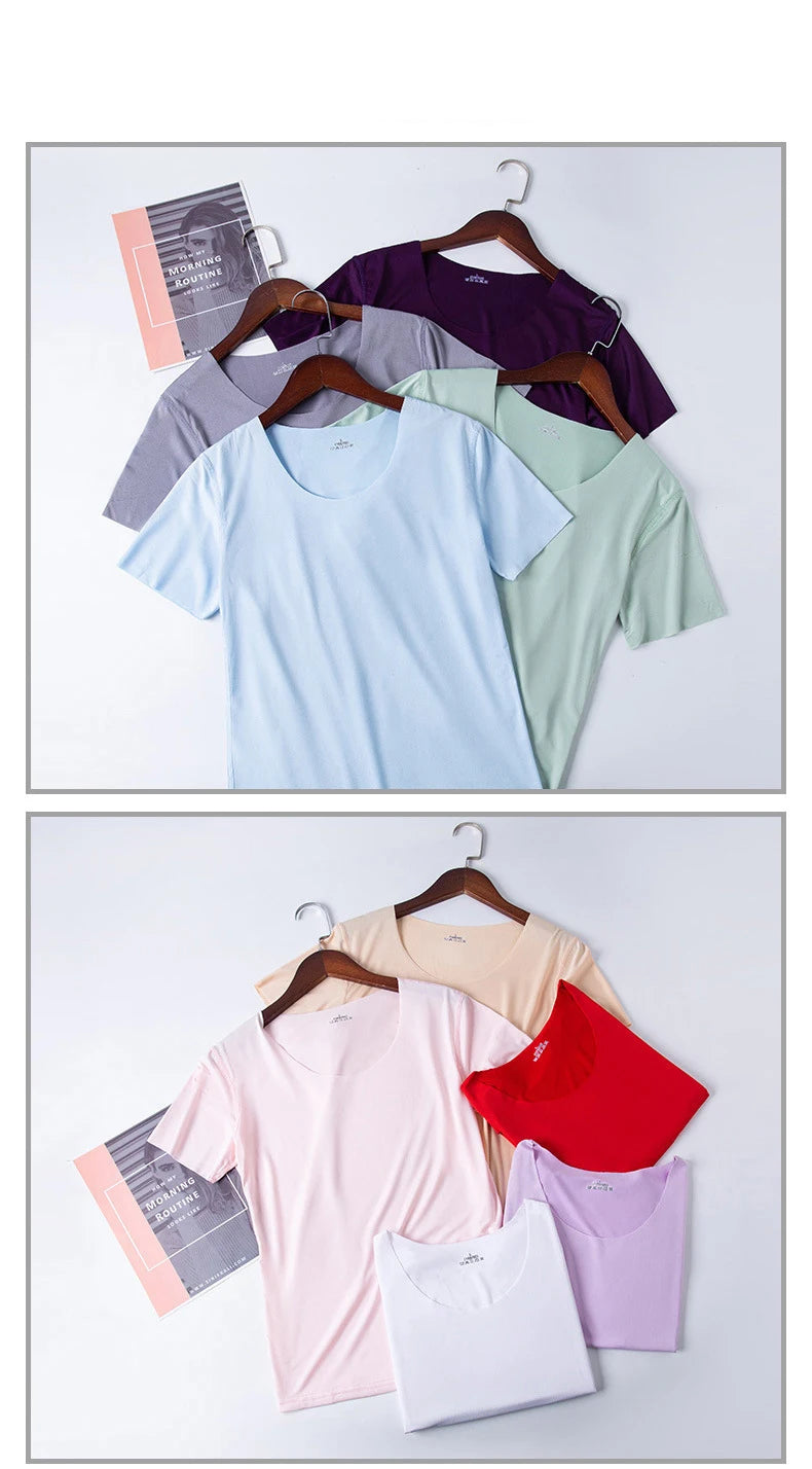 Summer Women T-shirts Ice Silk T-shirt Vest Short Sleeve Tank Fashion Woman Blouses 2023 Slim y2k Tops Undershirt Woman Clothes