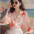 Woman Top Summer Chiffon Full Long Sleeve Shirts & Blouses for Women Aesthetic Clothing Trend 2025 M Modern Tall Fashion Xl Y2k
