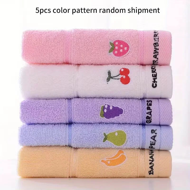 Set of 5 Soft Cotton Embroidered Fruit Theme Hand Towels - Ultra soft, absorbent and quick drying face towel with design