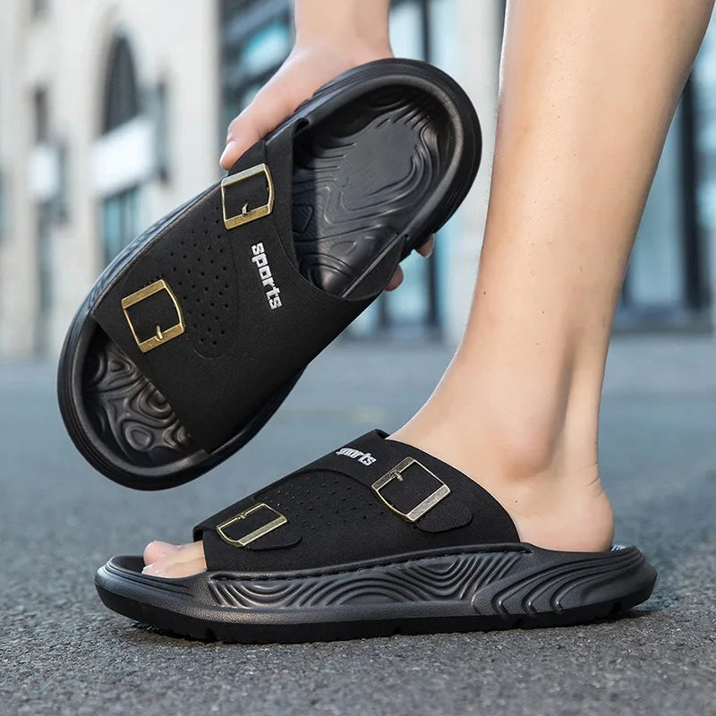 New Business Style Sandals For Men Handmade One Strap Slides Casual Outdoor Beach Walking Comfortable Non-Slip Footwear
