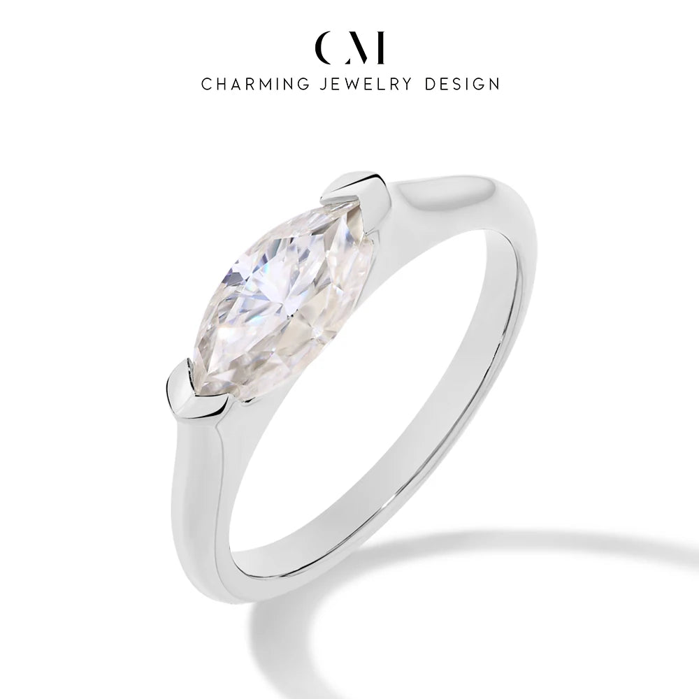 CHARMING Luxury Pure 10K 14K 18K Gold Moissanite Ring Lab Diamond Marquise Cut for Men Women Engagement Party Fine Jewelry Gifts