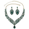 Royal Blue Crystal Wedding Jewelry Sets for Brides Luxurious V-Shape Water Drop Necklace Earrings Set Fashion Trendy Jewelry Ac