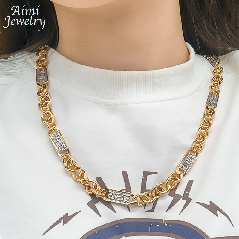 Hip Hop Trendy African Jewelry Sets for Men Women Chunky Necklace Bracelet Gold Plated Fashion Jewellery for Party Daily Gifts