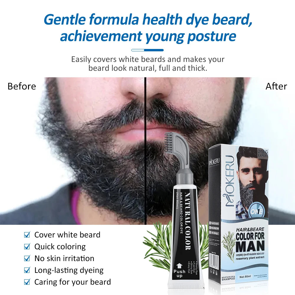 1Sets 3 Minutes Black Beard Dye Cream With Comb 80ml Rosemary Natural Black Beard Dye Shampoo Pure Instant Hair Dye Cream