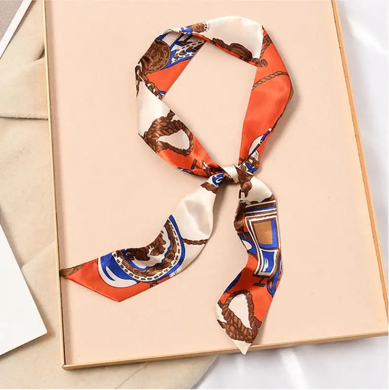 Skinny Silk Scarf Hair Strip Silk Ribbon Small Neck Scarves Bag Handle Ribbon Scarf Kerchief Ladies Ribbon Hair Band Small Scarf