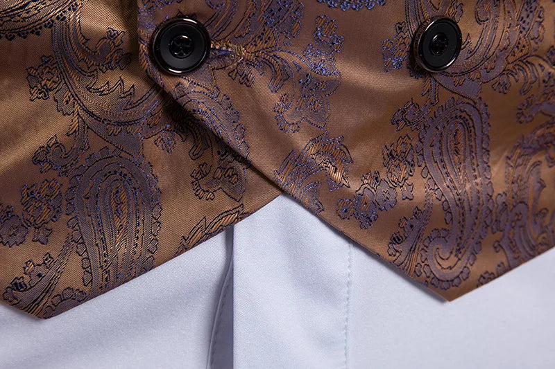 New Men's High-end Jacquard Suit Vest Fashion Double Breasted Slim Vintage Print Formal Waistcoats Men Party Wedding Vest Jacket