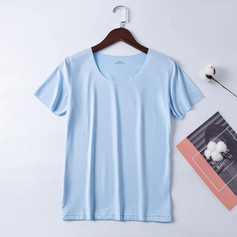 Summer Women T-shirts Ice Silk T-shirt Vest Short Sleeve Tank Fashion Woman Blouses 2023 Slim y2k Tops Undershirt Woman Clothes