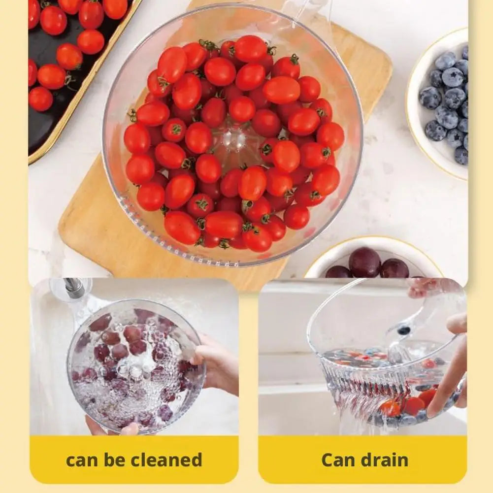 Automatic Washer Bowl Portable Fruit Cleaner With Strainer Fast Draining Kitchen Colander Rinser Fruit Wash Basket Berries Wash