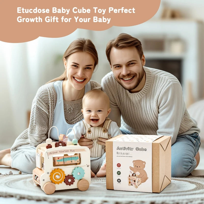 Montessori Wooden Children Toys Busy Toys Educational Games Bus 5 in 1 Busy Box Toys Montessori Baby Toys 0 12 months Gifts Kids
