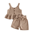 Toddler Kids Girls Clothes Set Fashion Toddler Girls Hollowed Camisole with Tie-up Shorts Solid Summer 2-piece Outfit