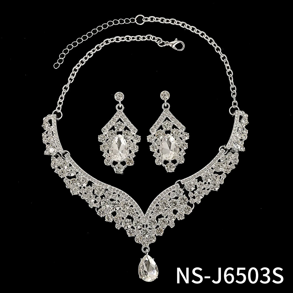 Royal Blue Crystal Wedding Jewelry Sets for Brides Luxurious V-Shape Water Drop Necklace Earrings Set Fashion Trendy Jewelry Ac