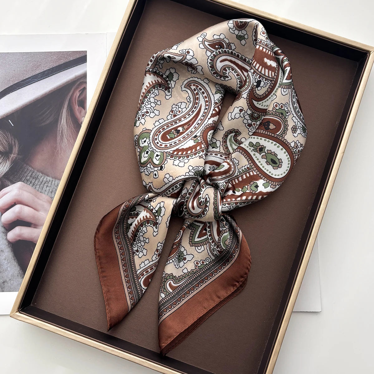 Silk Feeling Square Scarf Women Fashion Paisley Neckerchief Bandana Shawl Scarves Wrap Head Kerchief Hair Band Lady Ties
