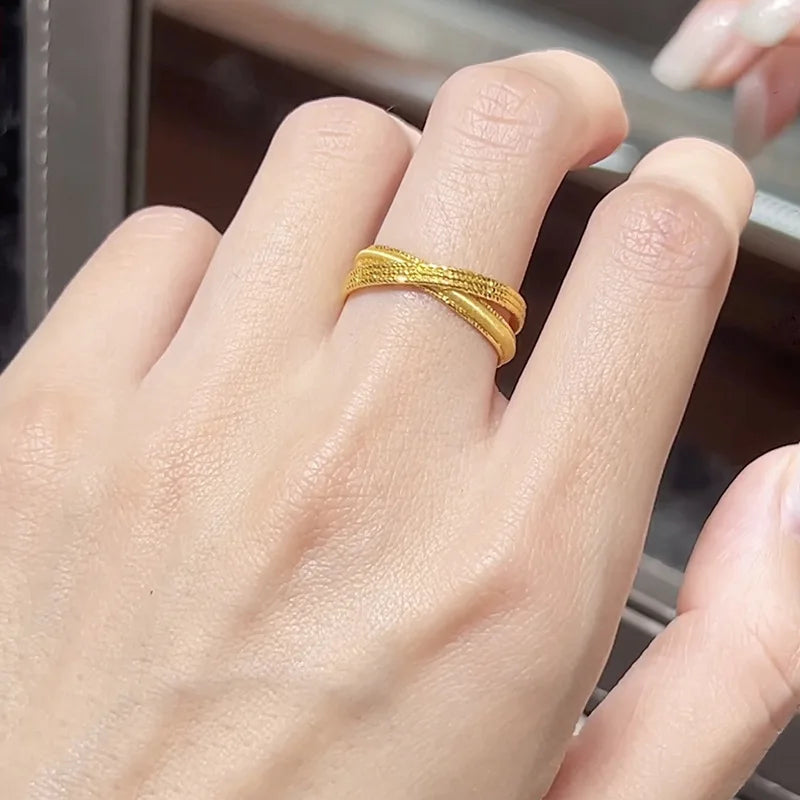 9999 24K real gold live cross brushed ring fashion trend high-end light luxury personality versatile ring jewelry