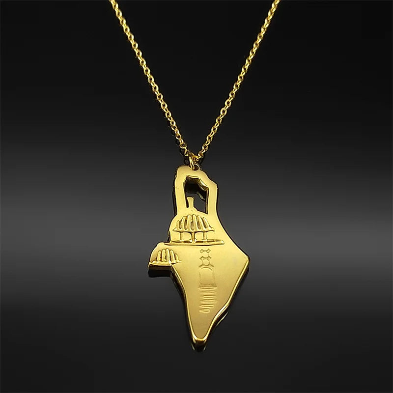 Jerusalem Palace Israel Map Necklace for Women Men Stainless Steel Gold Color Jewish Judaism Chain Jewelry collares