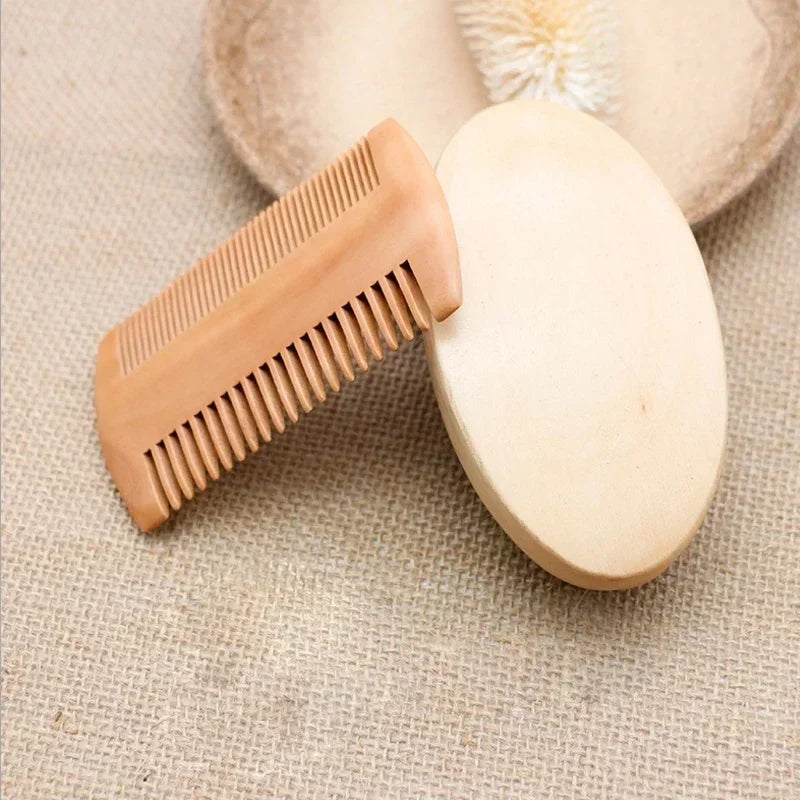 Boar Bristle Wood Beard Brush Kits With Gift Bag Professional Soft Hairdresser Shaving Brush Comb Set Men Mustache Combs