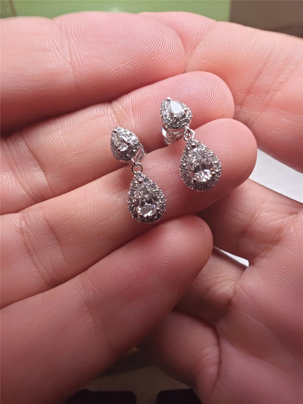 14K Gold Lab-Grown Diamond Two-Stone Drop Earrings, Pear-Cut 0.5CT Diamond Earrings, Fine Jewelry Customization Wholesale
