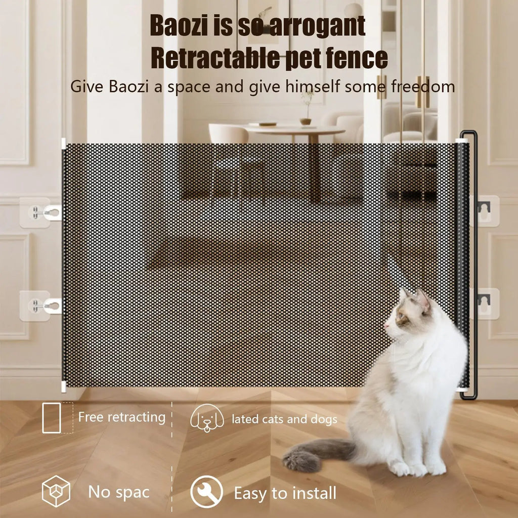 Baby Gate for Stairs Indoor Retractable Stair Barrier 49 Inch Wide Childproof No Drilling Gate for Kitten Puppy House Yard