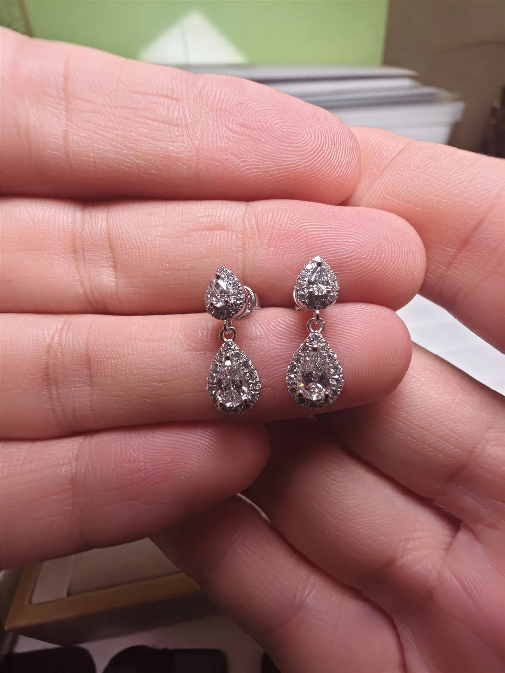 14K Gold Lab-Grown Diamond Two-Stone Drop Earrings, Pear-Cut 0.5CT Diamond Earrings, Fine Jewelry Customization Wholesale