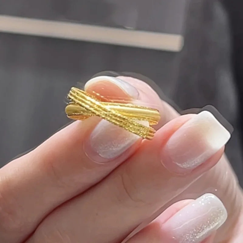 9999 24K real gold live cross brushed ring fashion trend high-end light luxury personality versatile ring jewelry