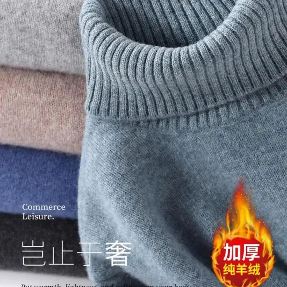 High-neck Men's 100% Pure Cashmere Sweater Autumn Winter Thick and Loose Knitted High-end Base Layer Men's All-cashmere Sweater